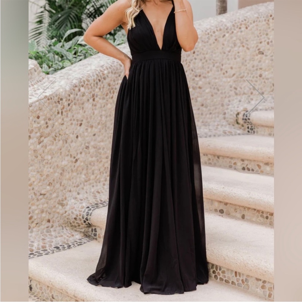 Pink Lily All Begins With Love Black Maxi Dress, XS